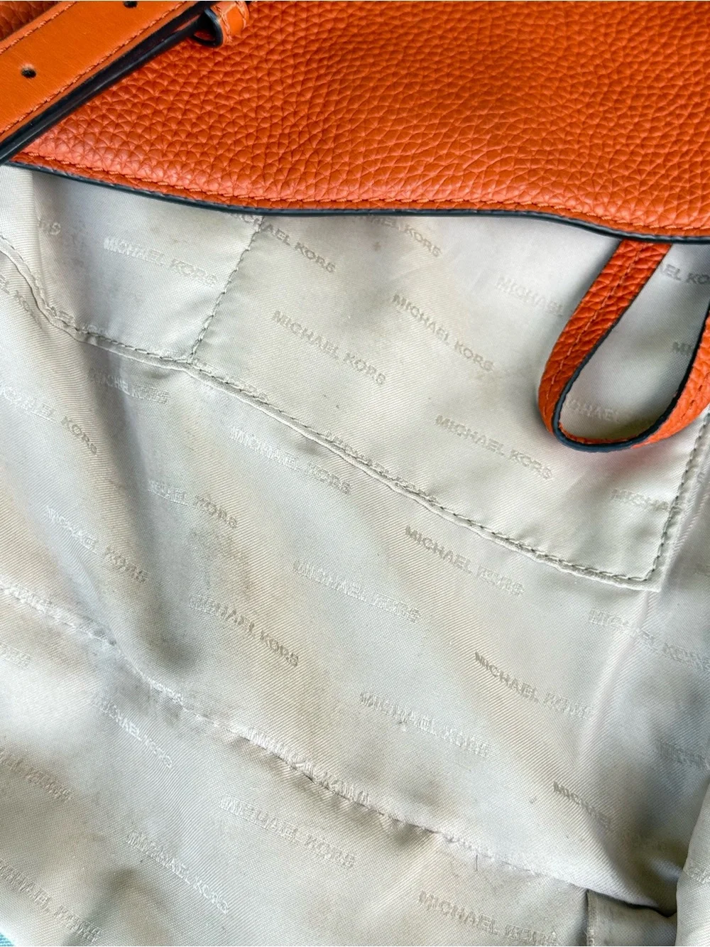 Michael Kors Burnt Orange Pebbled Leather Shoulder Bag with Grommet Strap